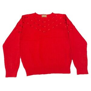 Vintage Blue Bird San Remo Italy Mohair Red Sweater Ribbon‎ Pearl M/L Holiday